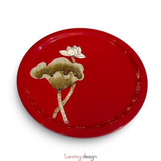Round lacquer tray attached with eggshell lotus 25 cm